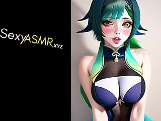 Moaning ASMR cosplay with anime baddie in Scandinavian Norwegian erotic Japanese sucking