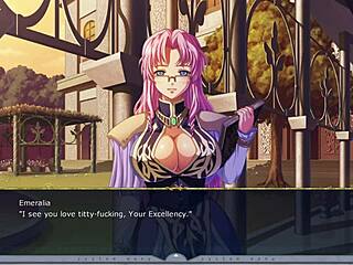 Kyonyuu fantasy Emeralia H-scene 2 English: a provocative 3some unfolds in public outdoor group fantasy.