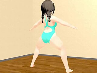 Kyo dances with curvy plump animation girl.