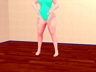 Kyo dances with curvy plump animation girl.