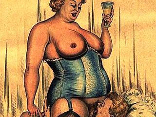 Vintage erotic drawings bring steamy fantasies to life in detailed comic style  