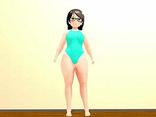 Kyo dances with curvy plump animation girl.