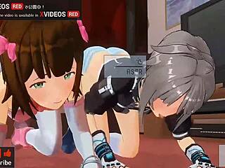 Uncensored anime idol threesome with ASMR voices and 3D animation