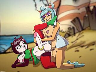 Megumi and Yaya Panda Dominate Furry Cartoon Action!