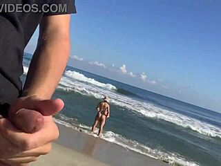 Public beach threesome with big tits and big ass babes