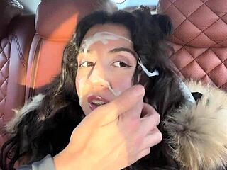 risky car sex leads to huge cumshot on her face