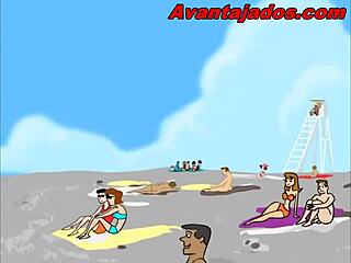 Cartoon porn with hot gay men in an orgy on the beach