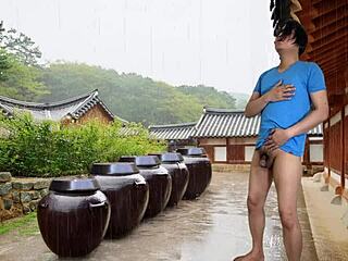 Gay amateurs engage in public masturbation and handjob sessions