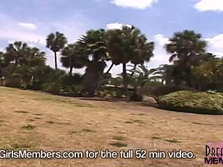 Mindy with gigantic tits strips fully nude in public for a daring outdoor tease