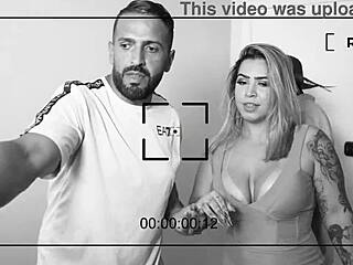 Behind scenes, blonde fucks two monster cocks at once