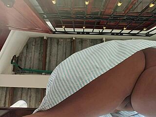 Caught maid flashing under her skirt outdoors