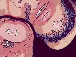 Gay cartoon featuring a hot jock and a horny bottom