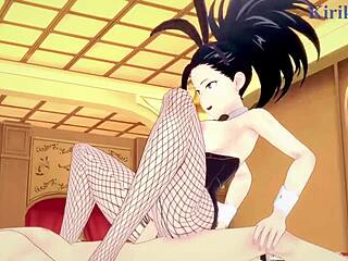 Mina Ashido y Momo Yaoyorozu follan Izuku Midoriya en disfraces de conejo