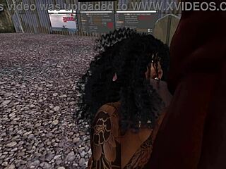 black man fucks black woman with big cock oral and cumshot at drive-in theater in cartoon