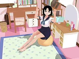 Asian schoolgirl Mia in sailor uniform, alone in room