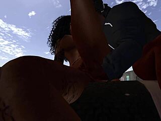 black man fucks black woman with big cock oral and cumshot at drive-in theater in cartoon