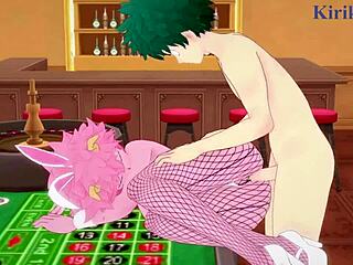 Мина Ашидо и Момо Яойорозу трахают Изуку Мидорию в костюмах кроликов