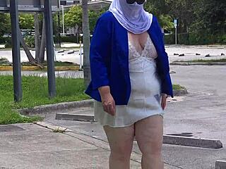 caught fingering myself in car with no panties - risky bbw blowjob