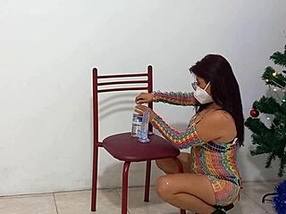 Slut enjoys intense orgasm with Christmas dildo in vagina