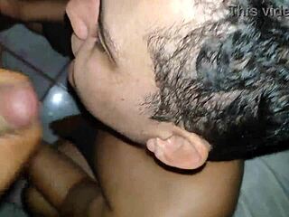 Cum spills in gay mouth action