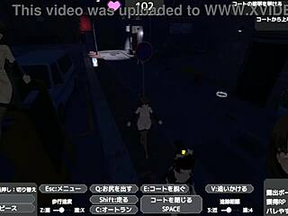 Sereka-san's daring public self-exposure in a naked coat in the outdoor setting of an anime game