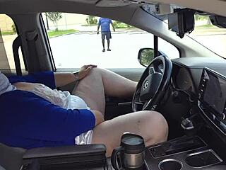 caught fingering myself in car with no panties - risky bbw blowjob