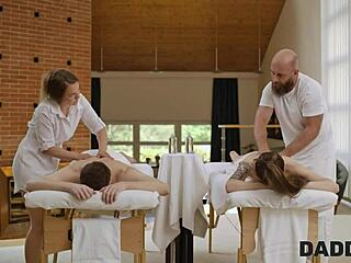Married woman gets a sensual massage with oil and gives a blow job to her lover