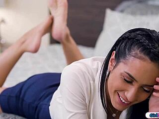 Milf wives licking each other passionately on the soft bed