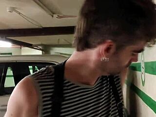 New gay public scene with secret agents having sex in a car parking lot