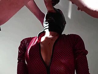 Hot milf in leather catsuit gets rough sex and cum