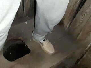 Caught neighbor masturbating in street toilet, joined her for lesbian fun