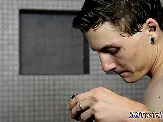 Twink boy engages in full bareback gay sex in bathroom with boycronys