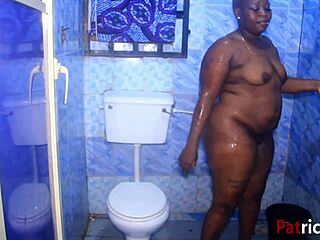 Bbw Patricia 9ja gets oiled up for hardcore shower banging with Softkind
