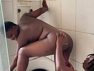 Hot black girls have wild sex in the bathroom