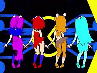uhh, pacman ghost girls dancin' in 3 phases, so hot, 1080p!