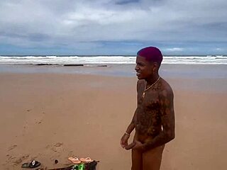 Beautiful latina nerd engages in lesbian sex on beach watched by everyone