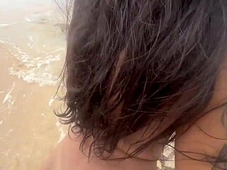 Beautiful latina nerd engages in lesbian sex on beach watched by everyone