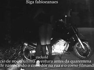 Married milf flashes on street while cuckold films