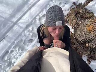 Winter outdoor sex in the park with big natural tits and natural boobs