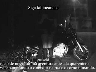 Married milf flashes on street while cuckold films