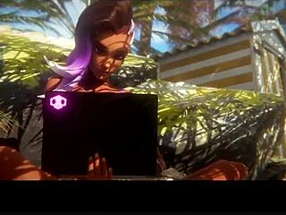 Sombra watches Gloryhole deepthroating action with shaved pussy