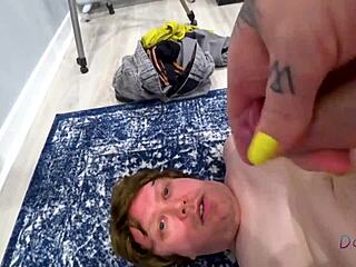 Daniel, a cum slave, worships Livie Blainn in a BDSM encounter