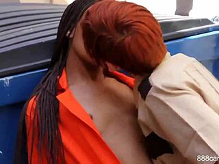 Prison guard having sex with an inmate behind the dumpster