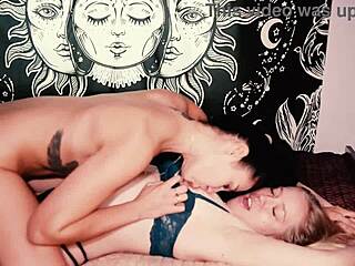 Girls being intimate and playing games in the bedroom