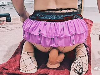 Sissy plays with anal dildo for intense backdoor stretching in wild session.