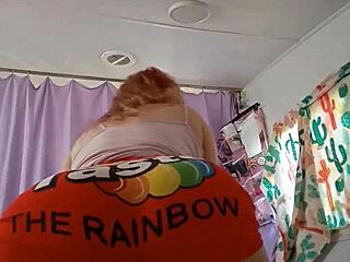 Blonde Biker Babe with Big Ass Spreads Wide in Bedroom Close-Up