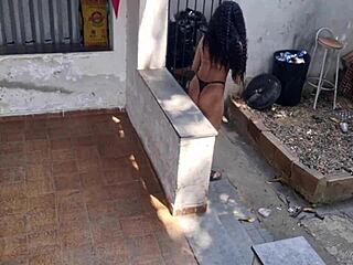 Chatting about the skinny latina maid's daily routine at home.