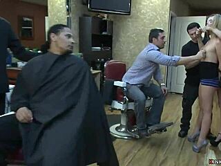 Bondage and discipline at the barber shop with anal sex and group action
