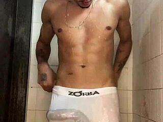 Young Guy With Big Cock Jerks Off In Shower