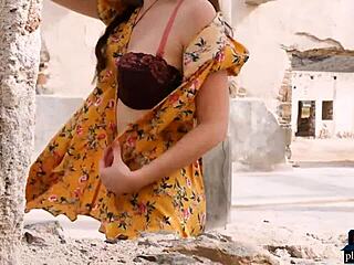 Willa Prescott strips outdoors, revealing her natural tits and ass